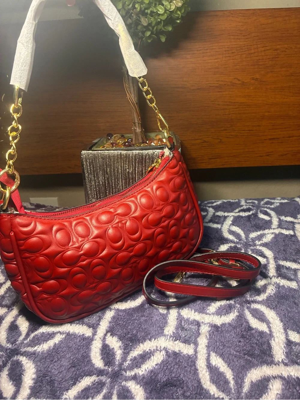Coach Quilted Signature Leather Shoulder Bag in Red